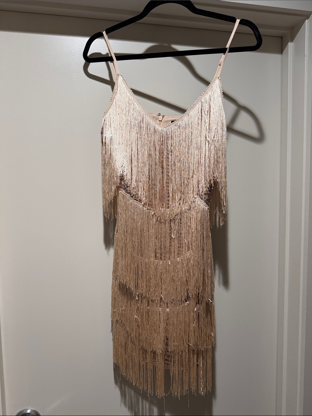Lulus Get in the Groove Champagne Sequin Fringe Bodycon Dress